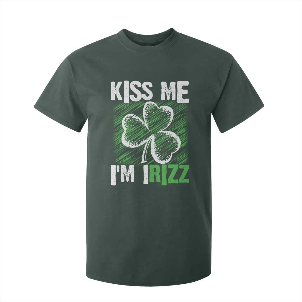 Funny St. Patrick's Day T Shirt For Kid Kiss Me I'm iRizz Shamrock TS09 Dark Forest Green Print Your Wear
