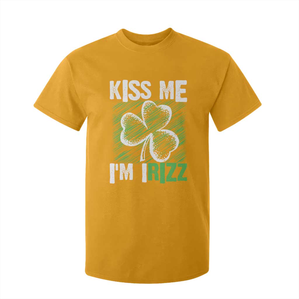 Funny St. Patrick's Day T Shirt For Kid Kiss Me I'm iRizz Shamrock TS09 Gold Print Your Wear
