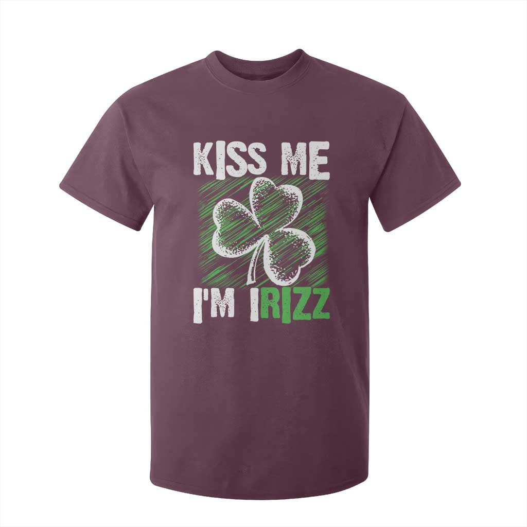 Funny St. Patrick's Day T Shirt For Kid Kiss Me I'm iRizz Shamrock TS09 Maroon Print Your Wear