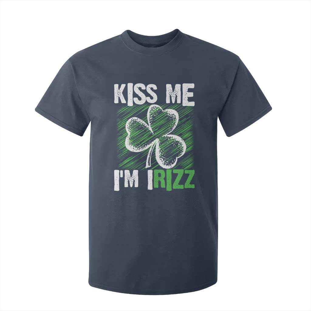 Funny St. Patrick's Day T Shirt For Kid Kiss Me I'm iRizz Shamrock TS09 Navy Print Your Wear