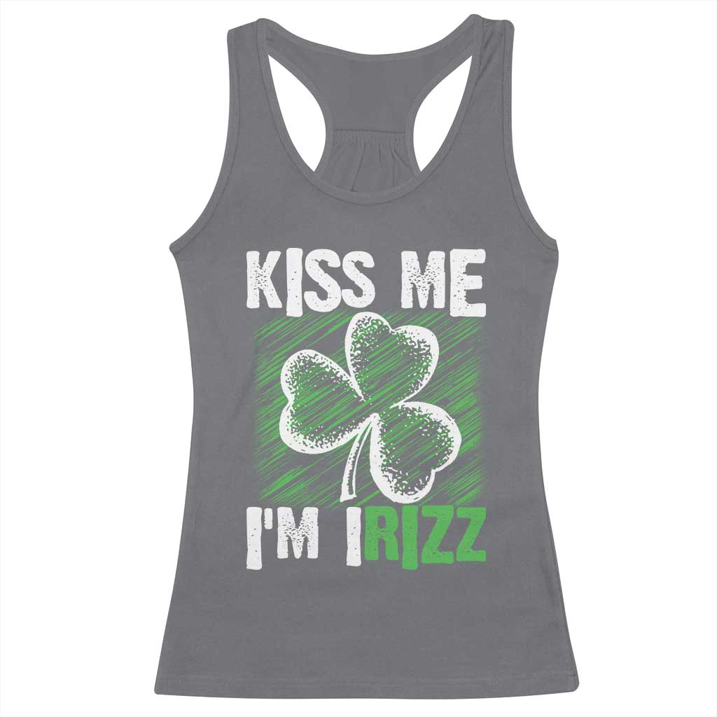 Funny St. Patrick's Day Racerback Tank Top Kiss Me I'm iRizz Shamrock TS09 Charcoal Print Your Wear