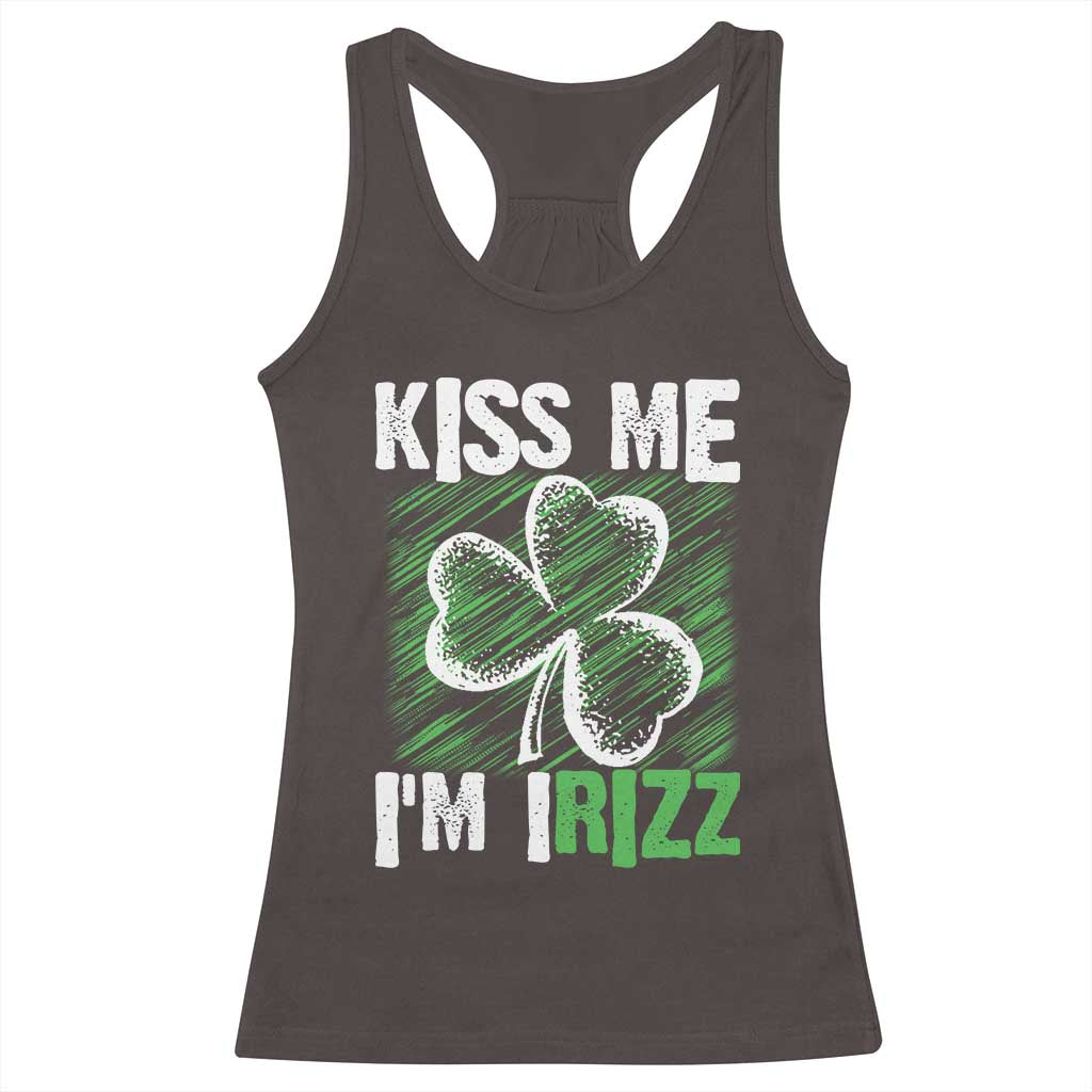 Funny St. Patrick's Day Racerback Tank Top Kiss Me I'm iRizz Shamrock TS09 Dark Chocolate Print Your Wear