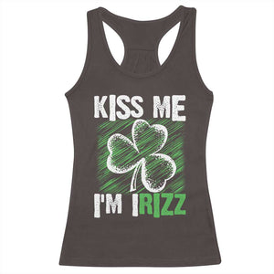 Funny St. Patrick's Day Racerback Tank Top Kiss Me I'm iRizz Shamrock TS09 Dark Chocolate Print Your Wear