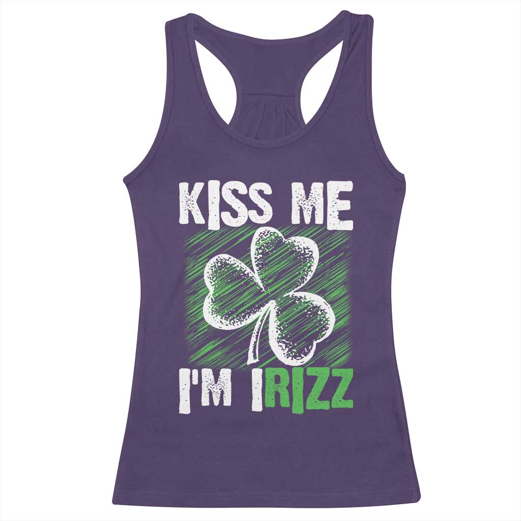 Funny St. Patrick's Day Racerback Tank Top Kiss Me I'm iRizz Shamrock TS09 Purple Print Your Wear