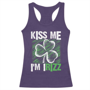 Funny St. Patrick's Day Racerback Tank Top Kiss Me I'm iRizz Shamrock TS09 Purple Print Your Wear