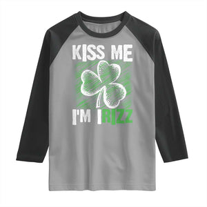 Funny St. Patrick's Day Raglan Shirt Kiss Me I'm iRizz Shamrock TS09 Sport Gray Black Print Your Wear