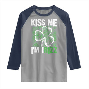 Funny St. Patrick's Day Raglan Shirt Kiss Me I'm iRizz Shamrock TS09 Sport Gray Navy Print Your Wear