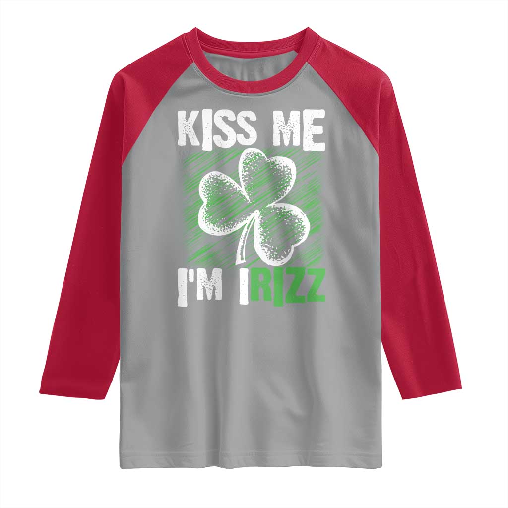 Funny St. Patrick's Day Raglan Shirt Kiss Me I'm iRizz Shamrock TS09 Sport Gray Red Print Your Wear