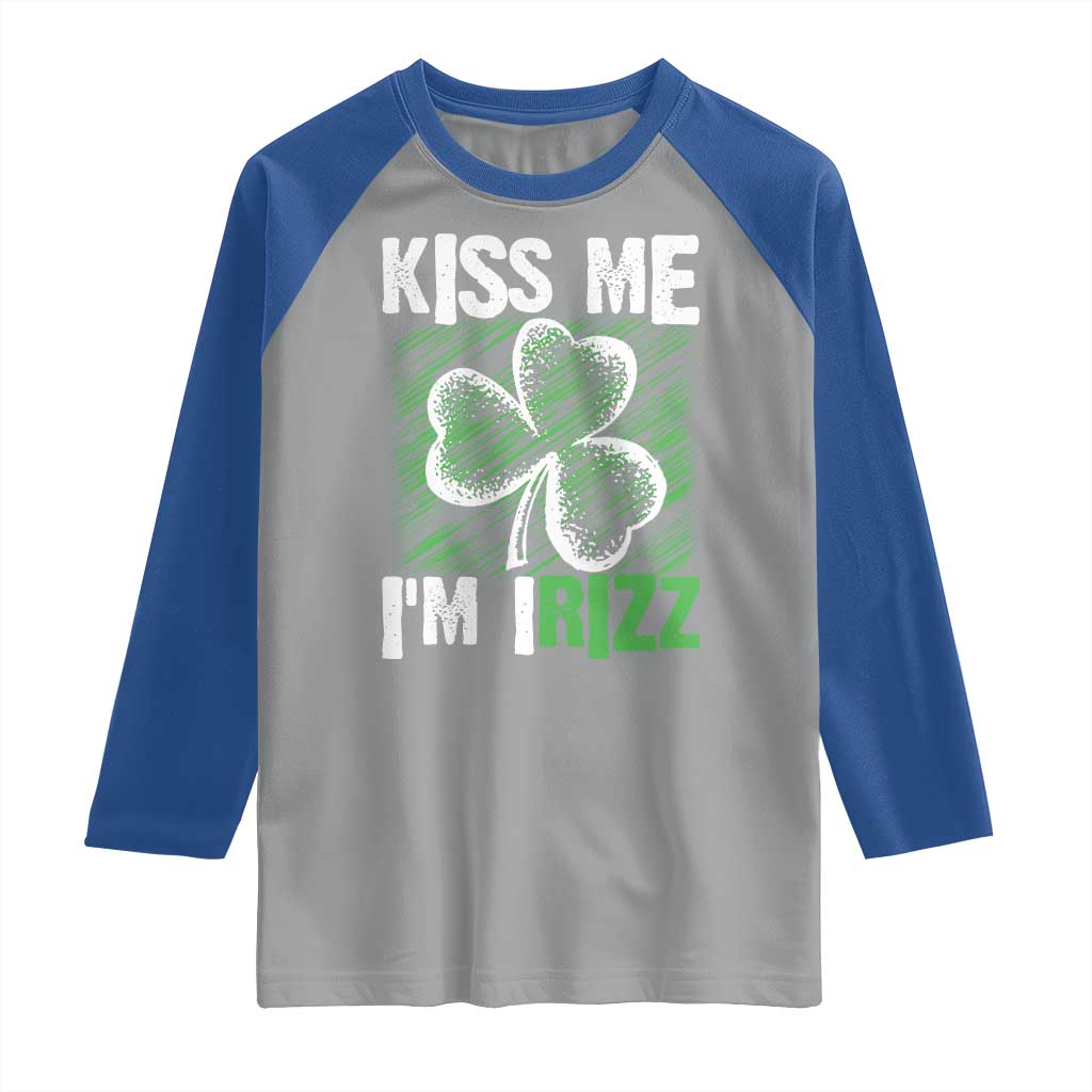 Funny St. Patrick's Day Raglan Shirt Kiss Me I'm iRizz Shamrock TS09 Sport Gray Royal Print Your Wear