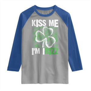 Funny St. Patrick's Day Raglan Shirt Kiss Me I'm iRizz Shamrock TS09 Sport Gray Royal Print Your Wear