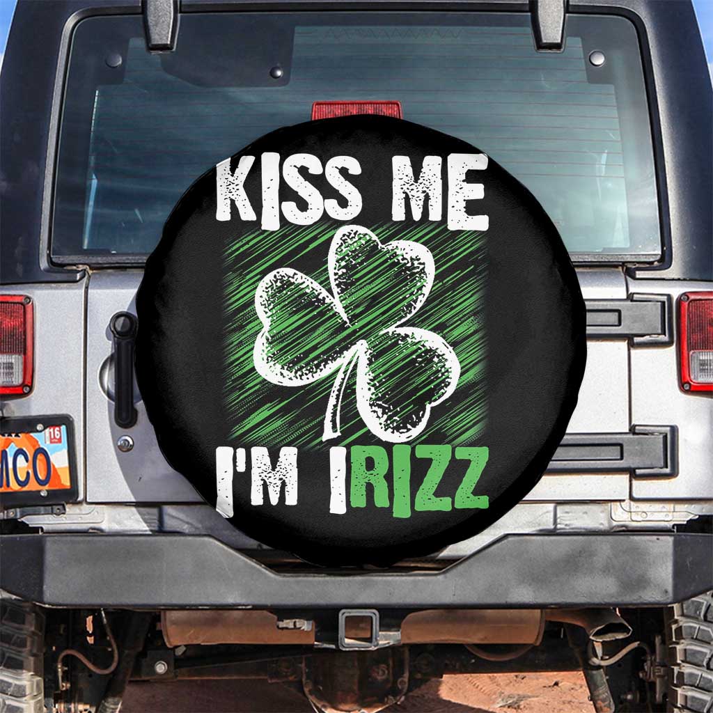 Funny St. Patrick's Day Spare Tire Cover Kiss Me I'm iRizz Shamrock TS09 No hole Black Print Your Wear