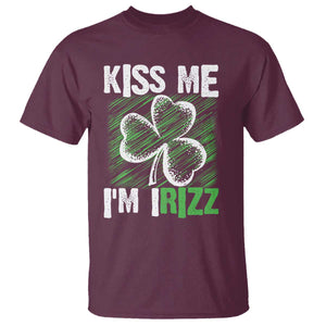Funny St. Patrick's Day T Shirt Kiss Me I'm iRizz Shamrock TS09 Maroon Print Your Wear
