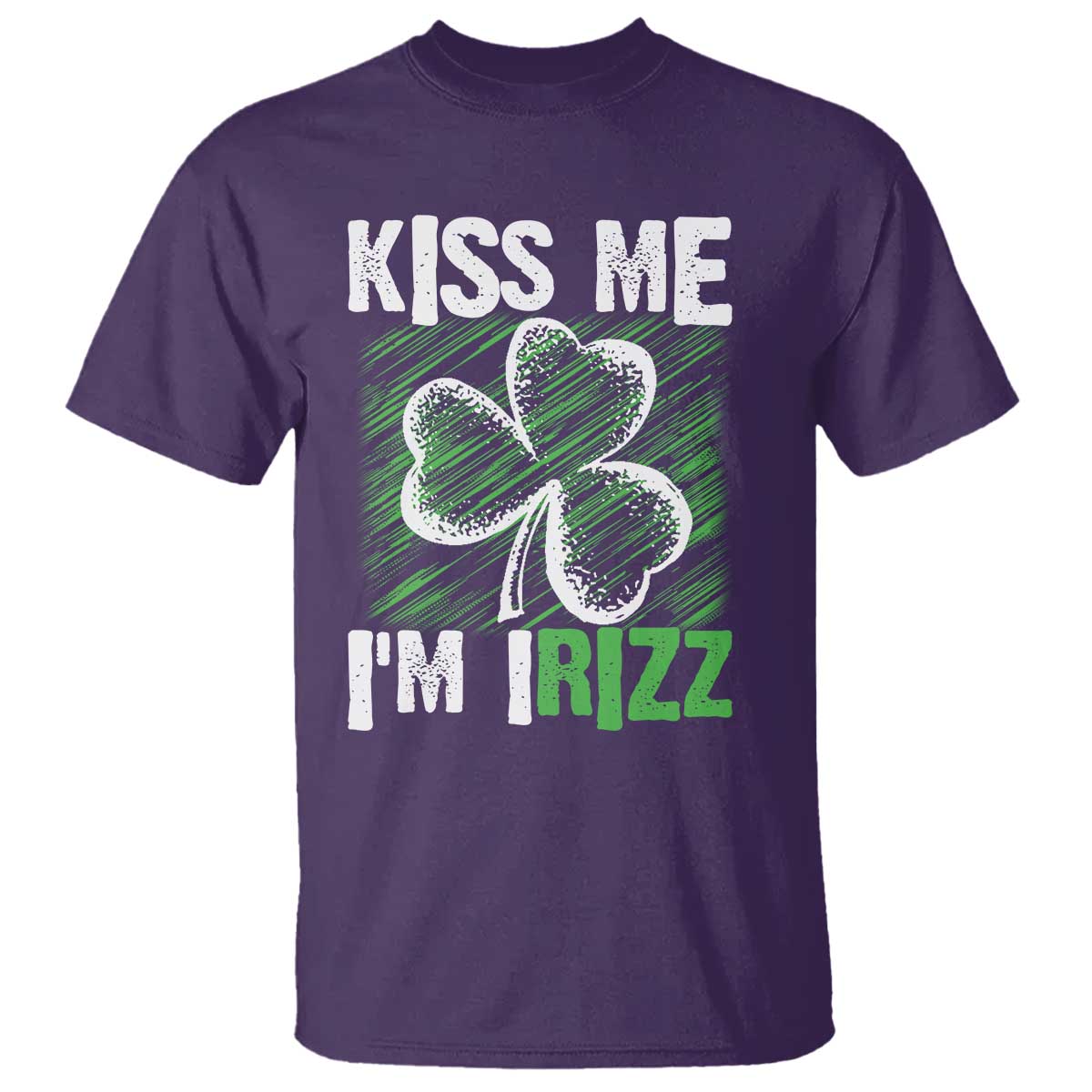 Funny St. Patrick's Day T Shirt Kiss Me I'm iRizz Shamrock TS09 Purple Print Your Wear