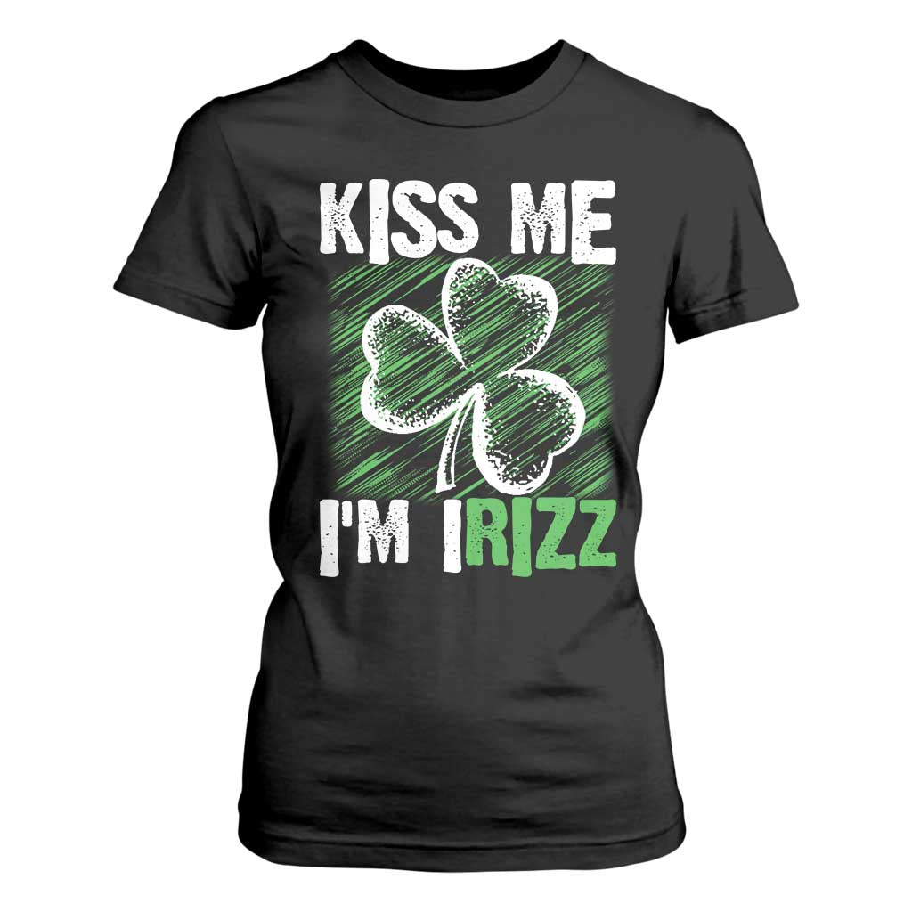 Funny St. Patrick's Day T Shirt For Women Kiss Me I'm iRizz Shamrock TS09 Black Print Your Wear