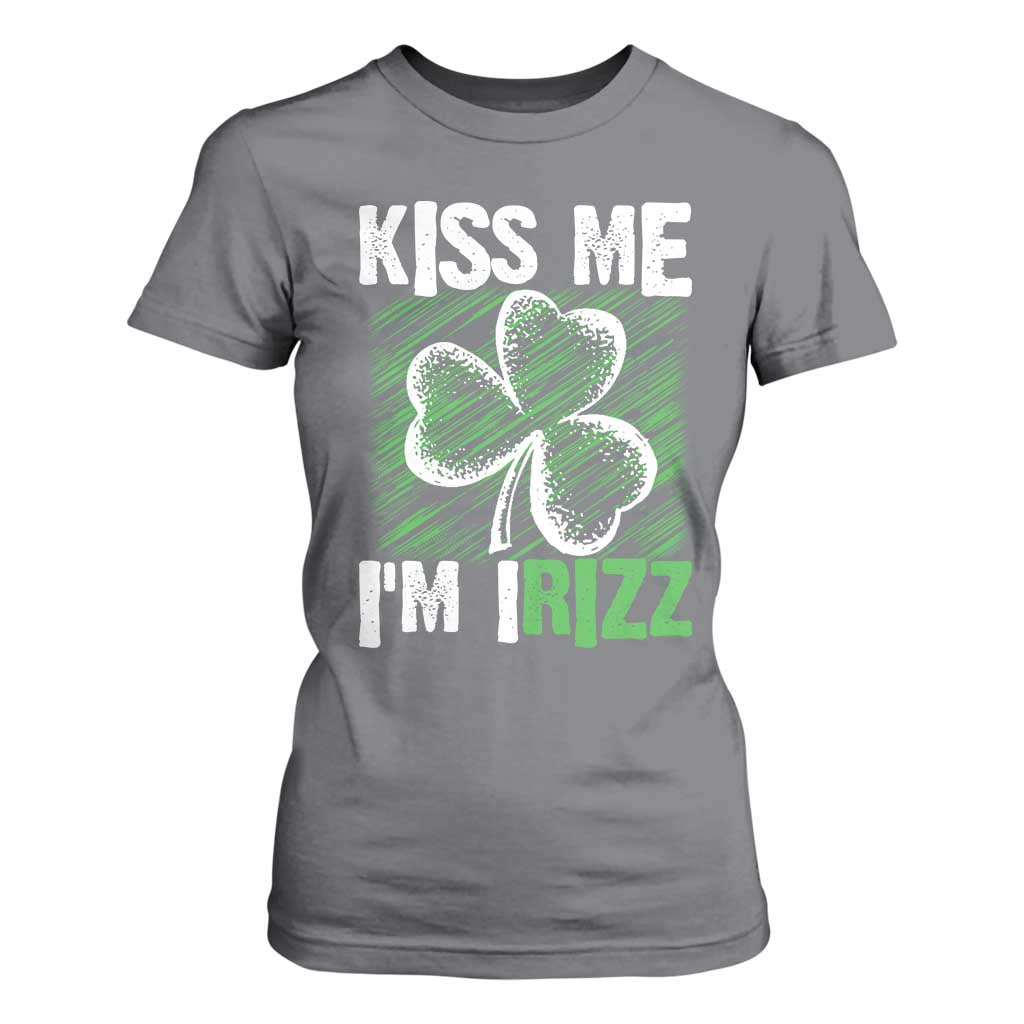 Funny St. Patrick's Day T Shirt For Women Kiss Me I'm iRizz Shamrock TS09 Charcoal Print Your Wear