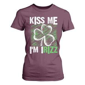 Funny St. Patrick's Day T Shirt For Women Kiss Me I'm iRizz Shamrock TS09 Maroon Print Your Wear