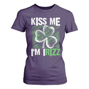 Funny St. Patrick's Day T Shirt For Women Kiss Me I'm iRizz Shamrock TS09 Purple Print Your Wear