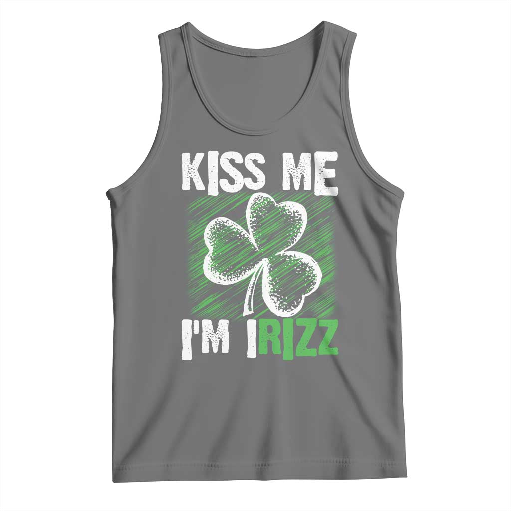 Funny St. Patrick's Day Tank Top Kiss Me I'm iRizz Shamrock TS09 Black Heather Print Your Wear