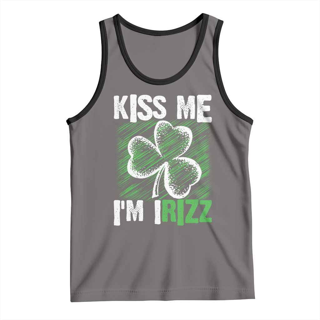 Funny St. Patrick's Day Tank Top Kiss Me I'm iRizz Shamrock TS09 Deep Heather Black Print Your Wear