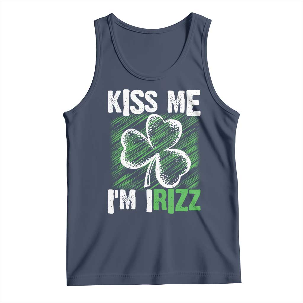 Funny St. Patrick's Day Tank Top Kiss Me I'm iRizz Shamrock TS09 Navy Print Your Wear