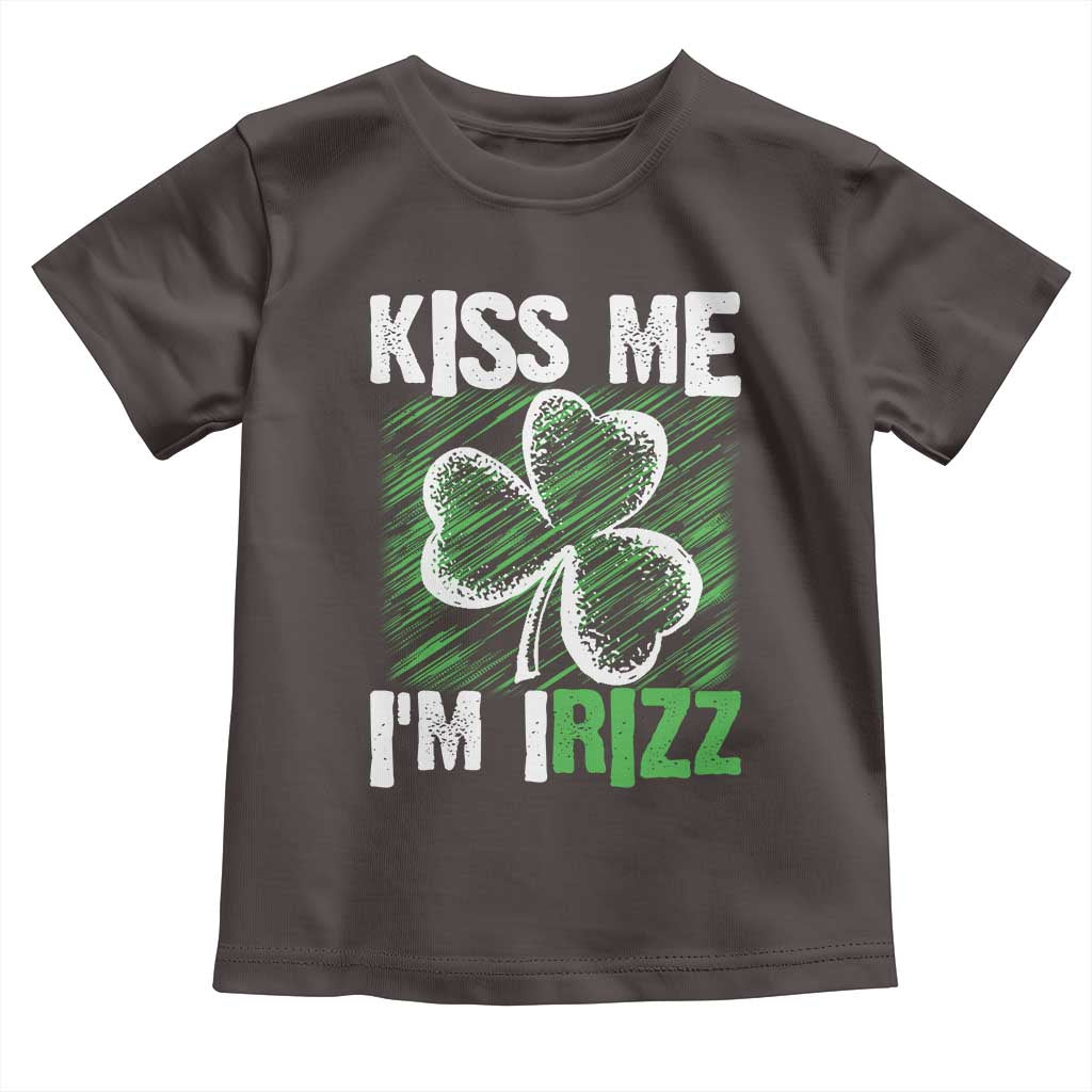 Funny St. Patrick's Day Toddler T Shirt Kiss Me I'm iRizz Shamrock TS09 Dark Chocolate Print Your Wear