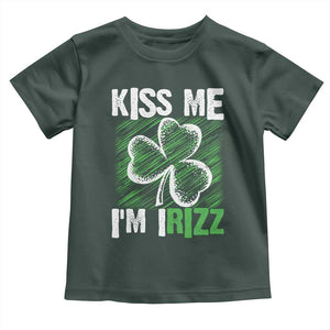 Funny St. Patrick's Day Toddler T Shirt Kiss Me I'm iRizz Shamrock TS09 Dark Forest Green Print Your Wear
