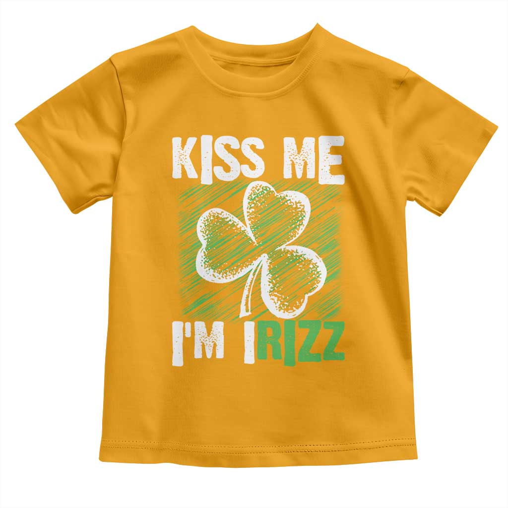 Funny St. Patrick's Day Toddler T Shirt Kiss Me I'm iRizz Shamrock TS09 Gold Print Your Wear