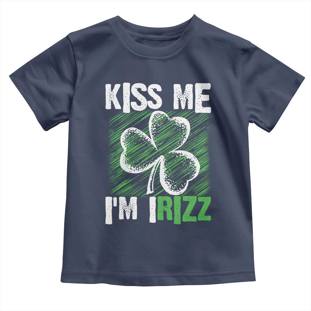 Funny St. Patrick's Day Toddler T Shirt Kiss Me I'm iRizz Shamrock TS09 Navy Print Your Wear
