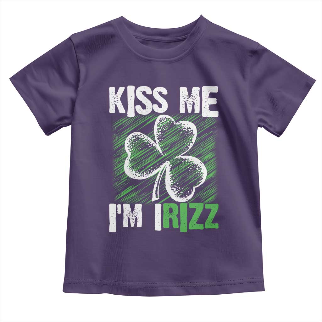 Funny St. Patrick's Day Toddler T Shirt Kiss Me I'm iRizz Shamrock TS09 Purple Print Your Wear