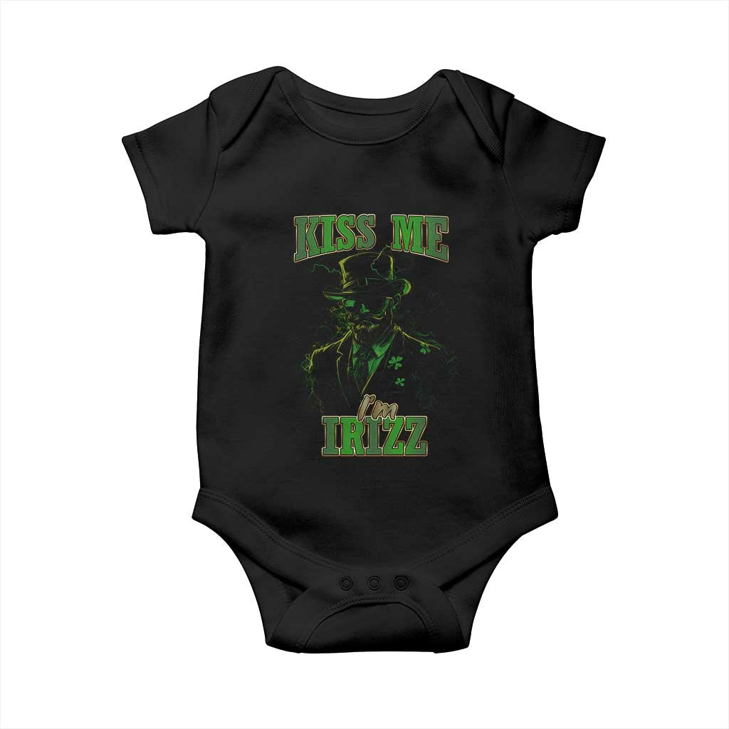Funny St. Patrick's Day Baby Onesie Kiss Me I'm iRizz Cool Leprechaun TS09 Black Print Your Wear
