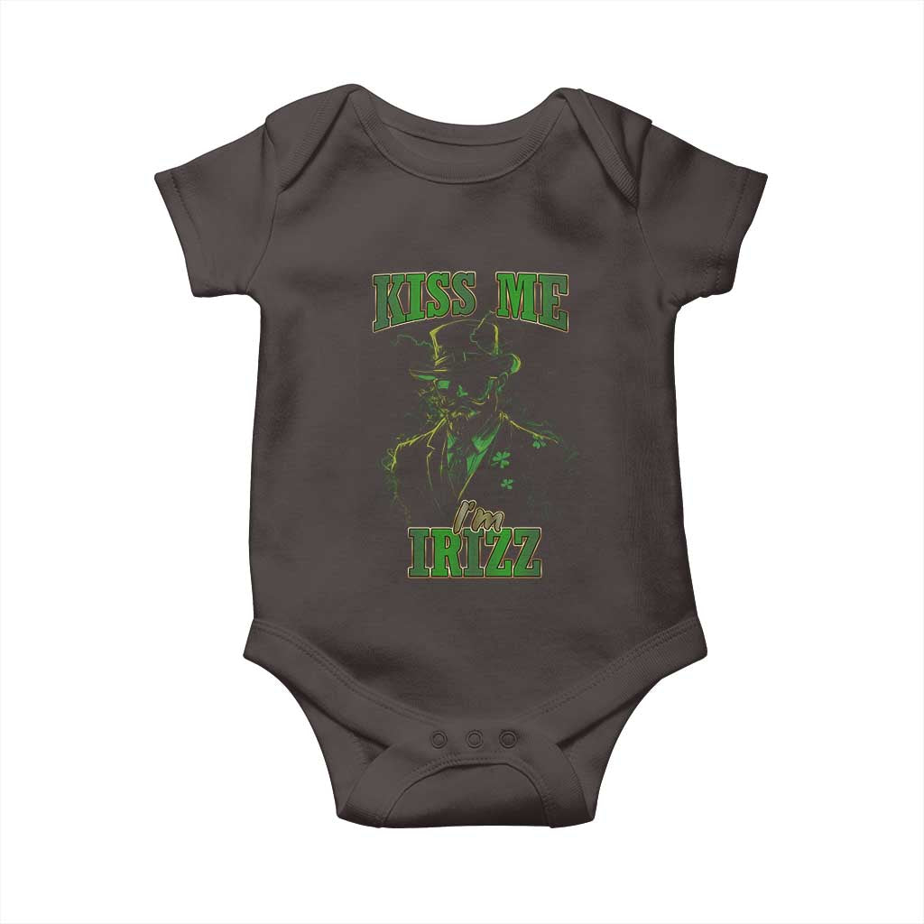 Funny St. Patrick's Day Baby Onesie Kiss Me I'm iRizz Cool Leprechaun TS09 Dark Chocolate Print Your Wear