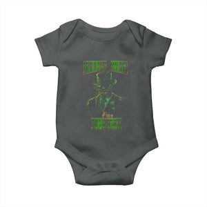 Funny St. Patrick's Day Baby Onesie Kiss Me I'm iRizz Cool Leprechaun TS09 Dark Heather Print Your Wear