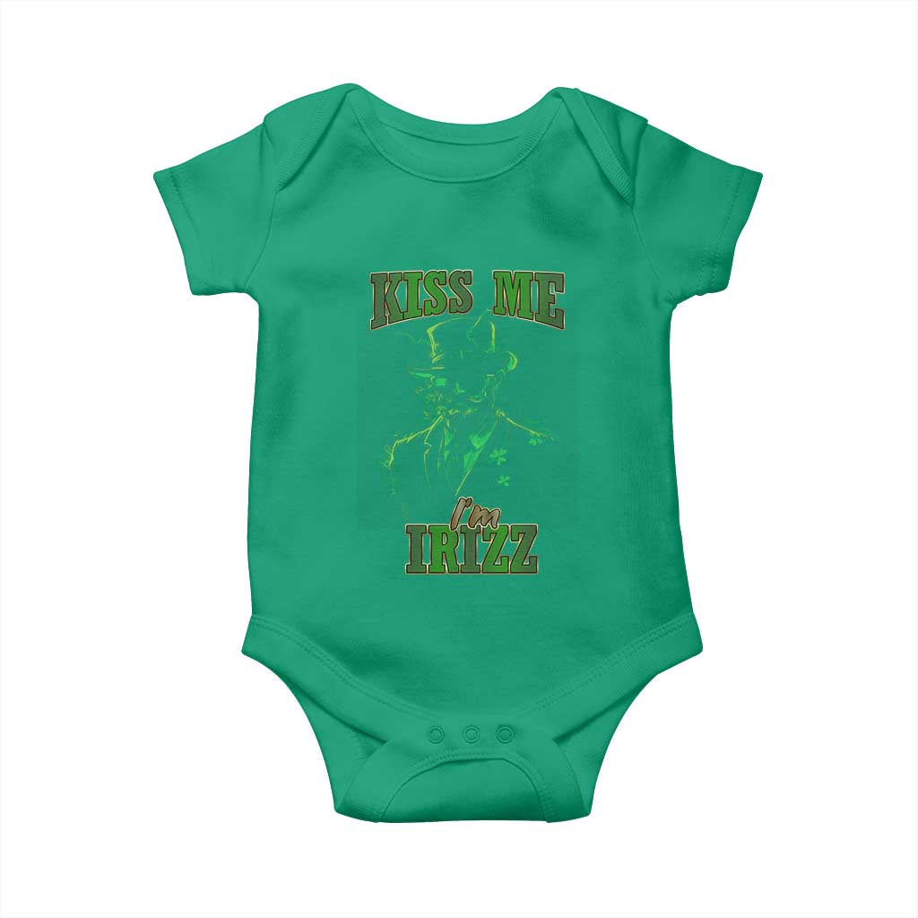 Funny St. Patrick's Day Baby Onesie Kiss Me I'm iRizz Cool Leprechaun TS09 Irish Green Print Your Wear