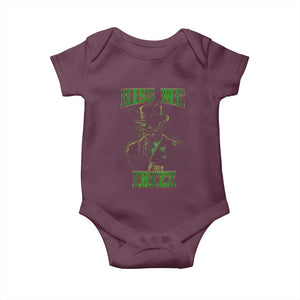 Funny St. Patrick's Day Baby Onesie Kiss Me I'm iRizz Cool Leprechaun TS09 Maroon Print Your Wear