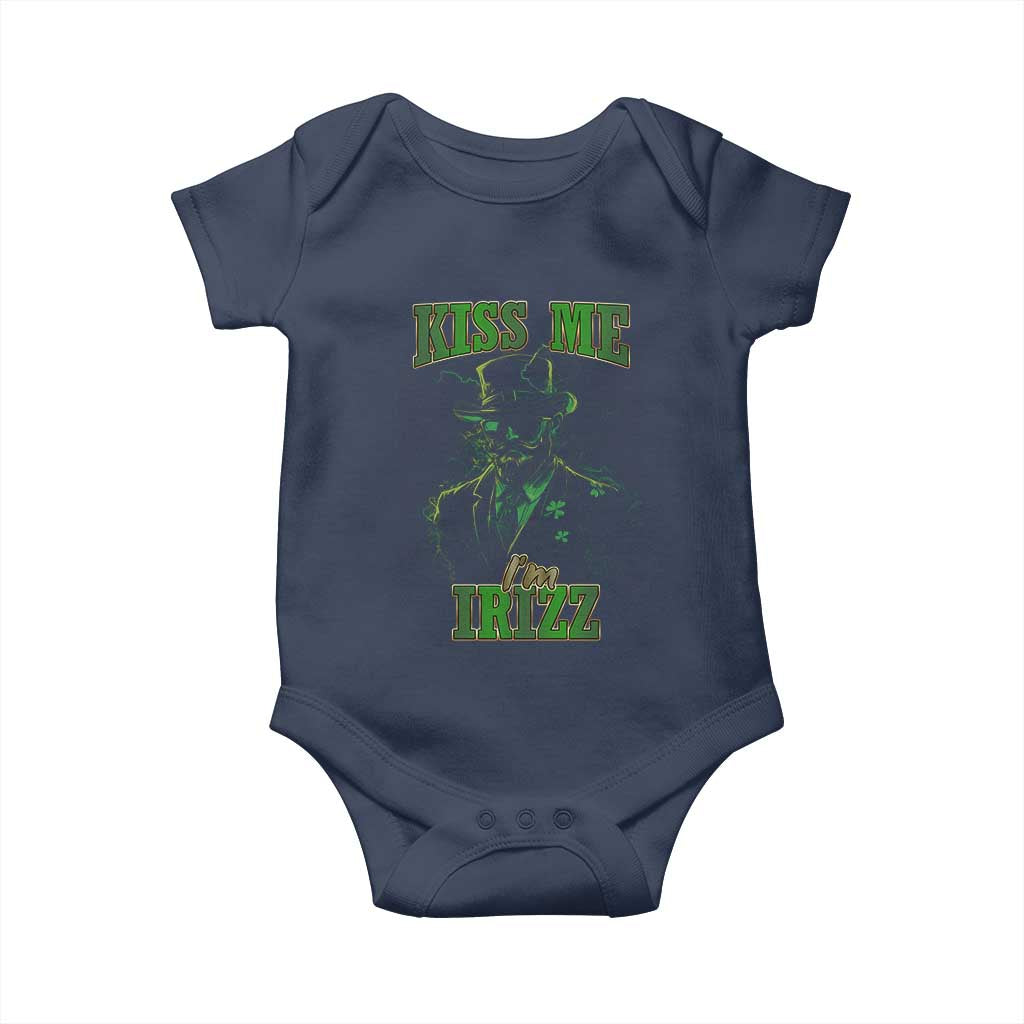 Funny St. Patrick's Day Baby Onesie Kiss Me I'm iRizz Cool Leprechaun TS09 Navy Print Your Wear