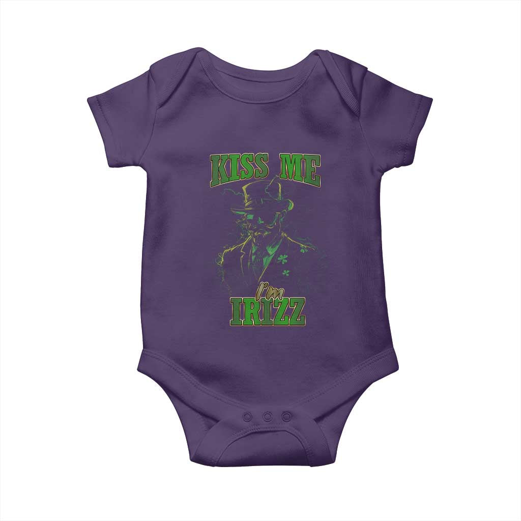 Funny St. Patrick's Day Baby Onesie Kiss Me I'm iRizz Cool Leprechaun TS09 Purple Print Your Wear