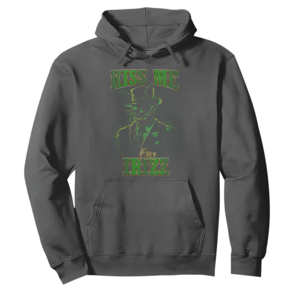 Funny St. Patrick's Day Hoodie Kiss Me I'm iRizz Cool Leprechaun TS09 Dark Heather Print Your Wear