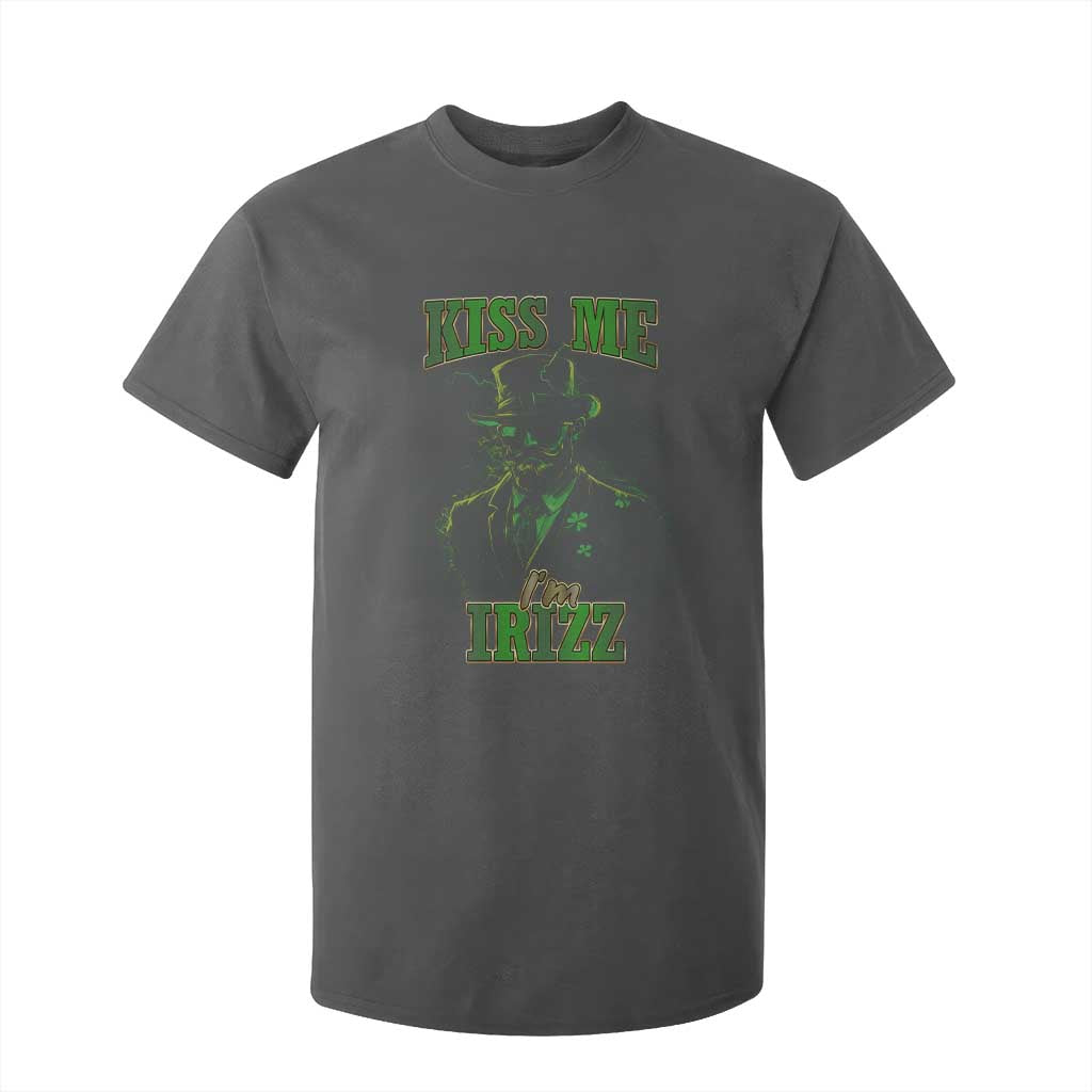 Funny St. Patrick's Day T Shirt For Kid Kiss Me I'm iRizz Cool Leprechaun TS09 Dark Heather Print Your Wear