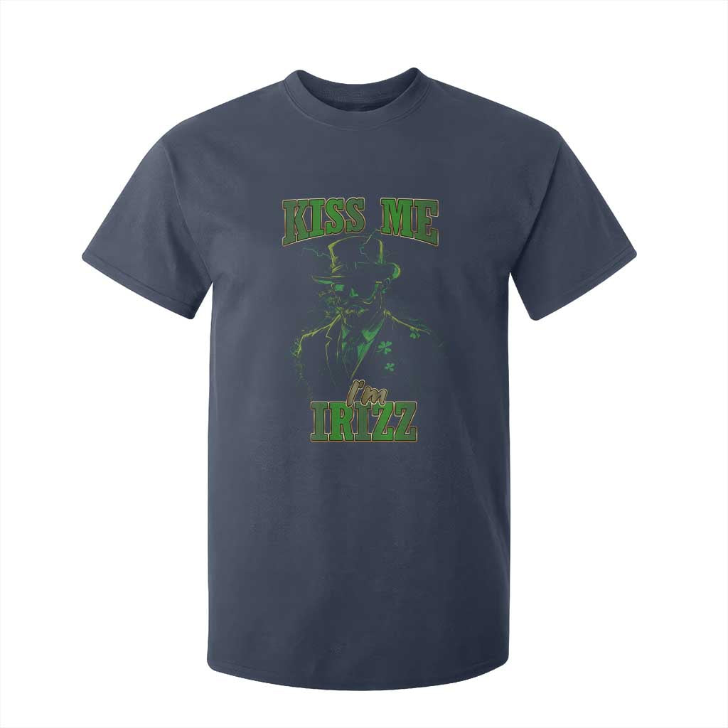 Funny St. Patrick's Day T Shirt For Kid Kiss Me I'm iRizz Cool Leprechaun TS09 Navy Print Your Wear