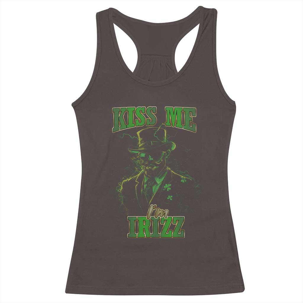 Funny St. Patrick's Day Racerback Tank Top Kiss Me I'm iRizz Cool Leprechaun TS09 Dark Chocolate Print Your Wear
