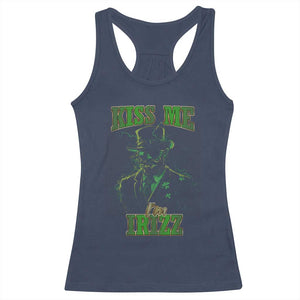 Funny St. Patrick's Day Racerback Tank Top Kiss Me I'm iRizz Cool Leprechaun TS09 Navy Print Your Wear