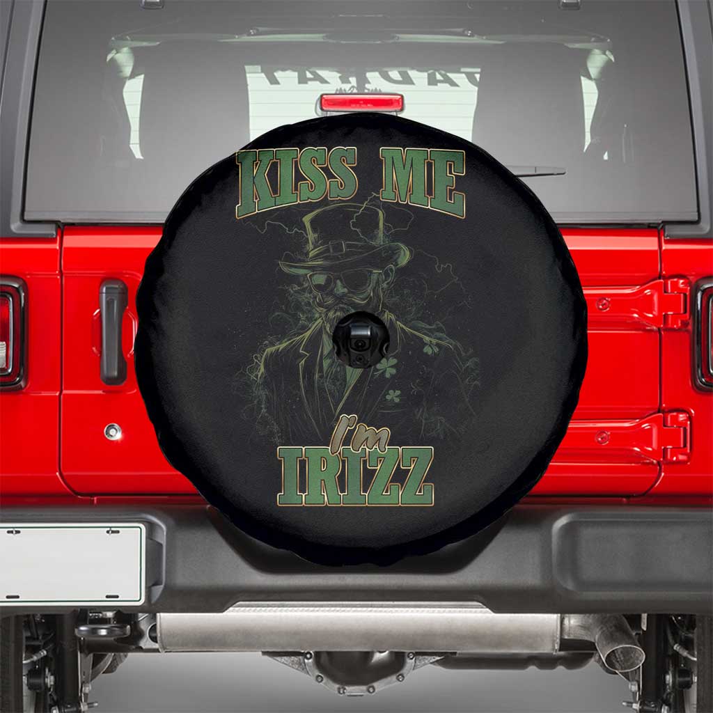 Funny St. Patrick's Day Spare Tire Cover Kiss Me I'm iRizz Cool Leprechaun TS09 Black Print Your Wear