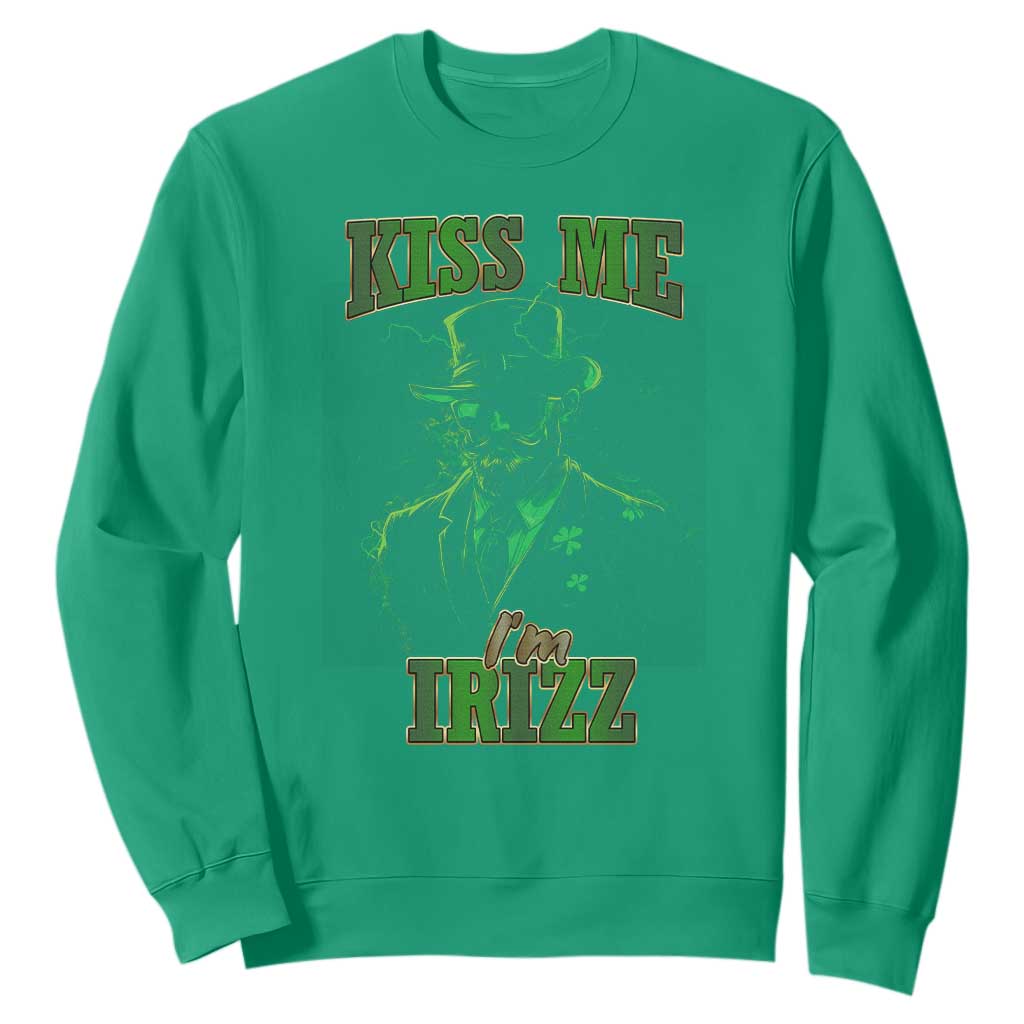 Funny St. Patrick's Day Sweatshirt Kiss Me I'm iRizz Cool Leprechaun TS09 Irish Green Print Your Wear