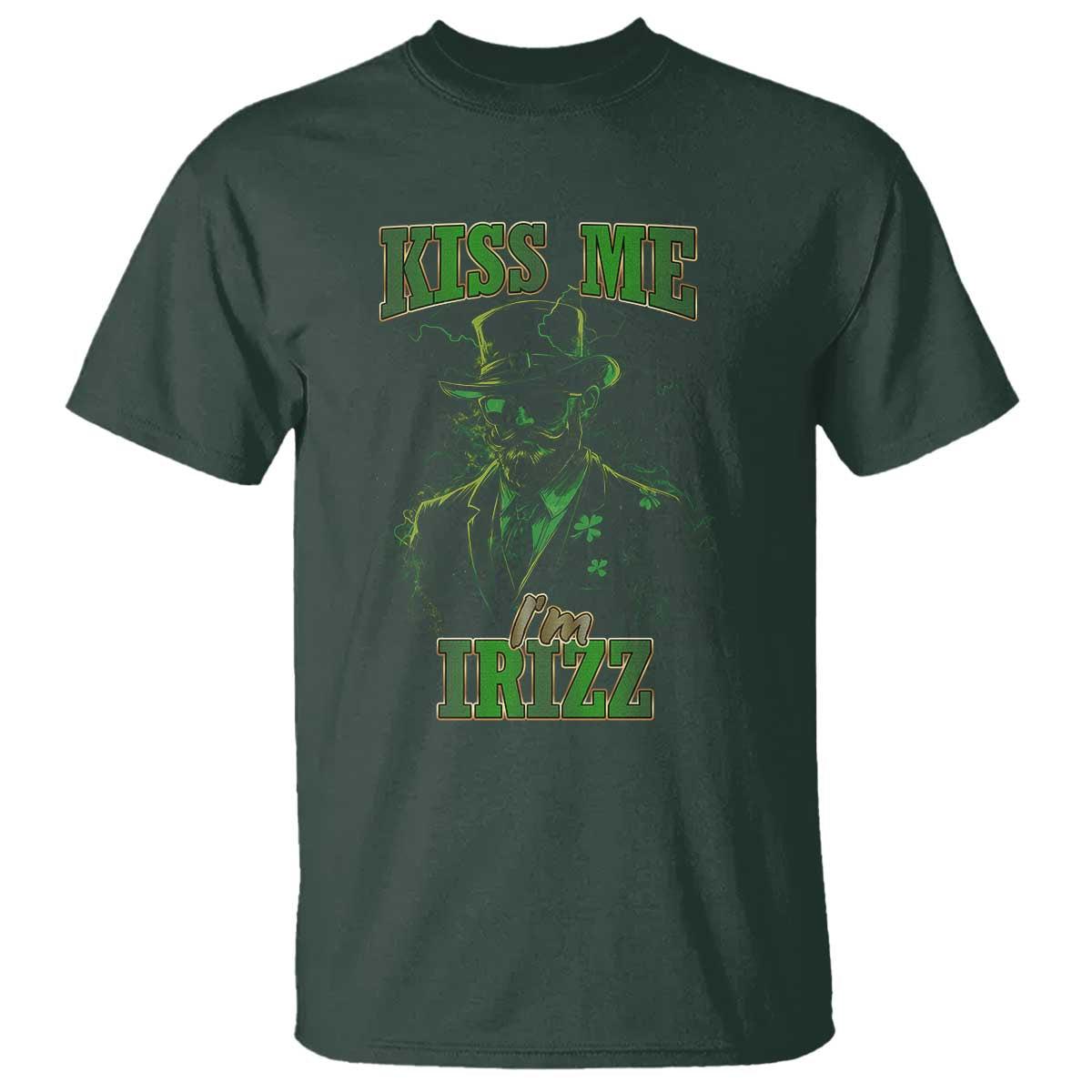 Funny St. Patrick's Day T Shirt Kiss Me I'm iRizz Cool Leprechaun TS09 Dark Forest Green Print Your Wear