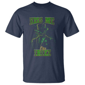 Funny St. Patrick's Day T Shirt Kiss Me I'm iRizz Cool Leprechaun TS09 Navy Print Your Wear