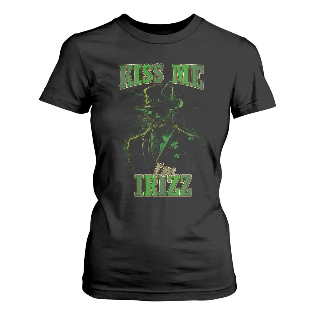 Funny St. Patrick's Day T Shirt For Women Kiss Me I'm iRizz Cool Leprechaun TS09 Black Print Your Wear