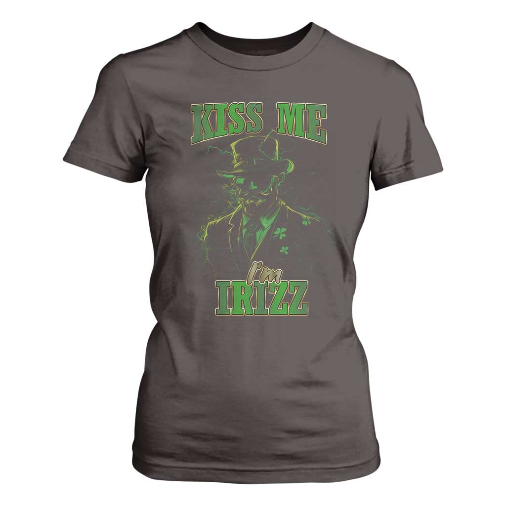 Funny St. Patrick's Day T Shirt For Women Kiss Me I'm iRizz Cool Leprechaun TS09 Dark Chocolate Print Your Wear