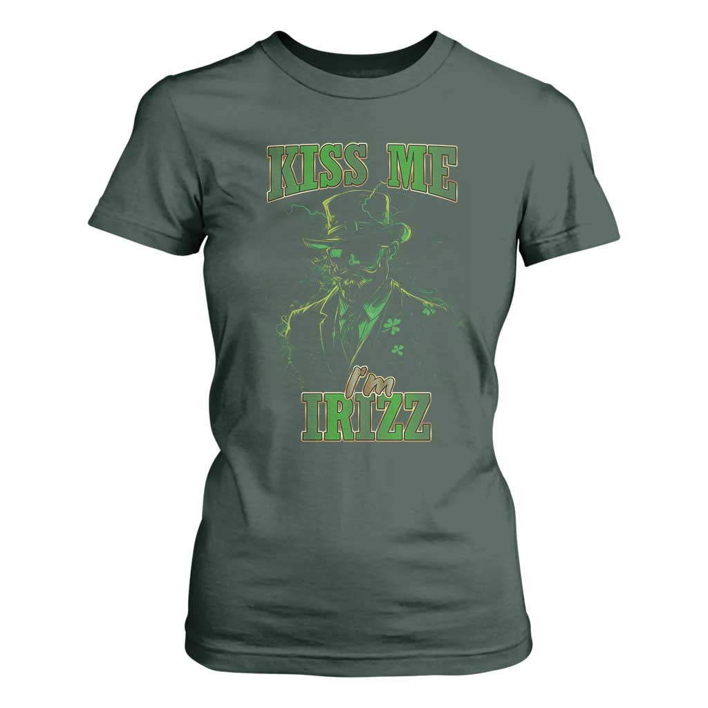 Funny St. Patrick's Day T Shirt For Women Kiss Me I'm iRizz Cool Leprechaun TS09 Dark Forest Green Print Your Wear