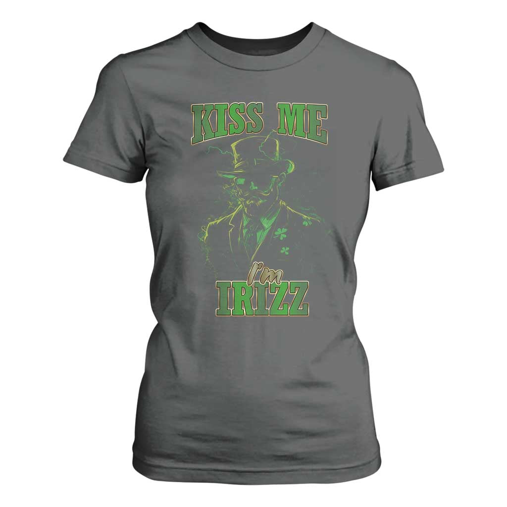 Funny St. Patrick's Day T Shirt For Women Kiss Me I'm iRizz Cool Leprechaun TS09 Dark Heather Print Your Wear