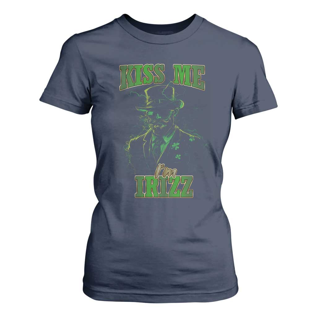 Funny St. Patrick's Day T Shirt For Women Kiss Me I'm iRizz Cool Leprechaun TS09 Navy Print Your Wear